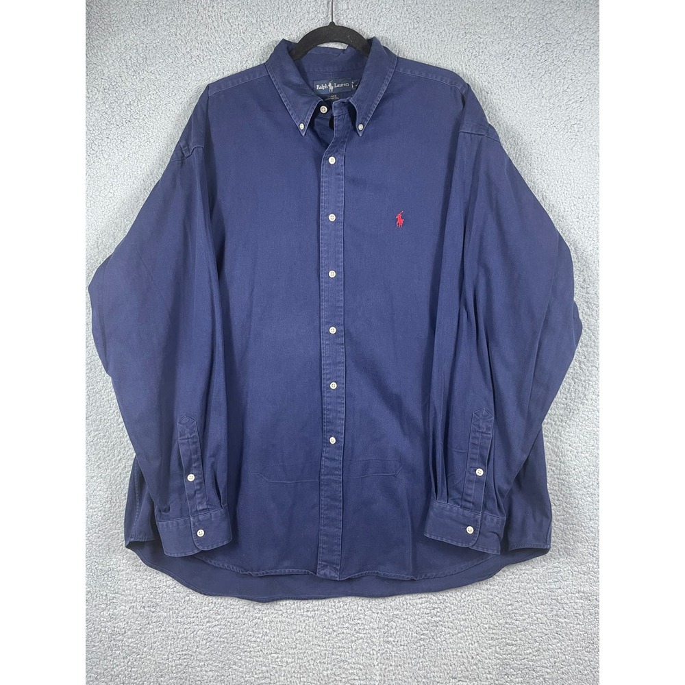 Ralph Lauren Men's Solid Blue Button Up Shirt Size XXL
